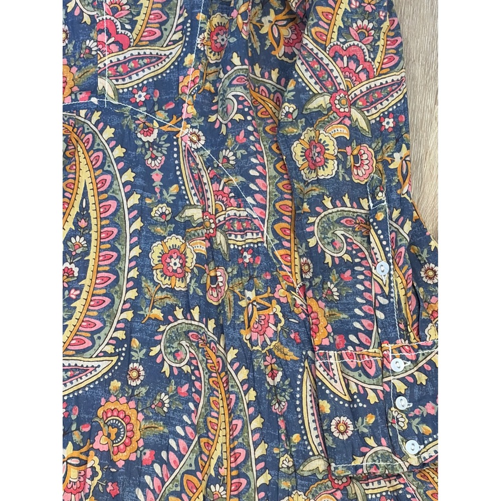 Cino Womens Blue Paisley Crinkle Cotton Button Down Shirt Long Sleeve Size XS - Picture 6 of 7